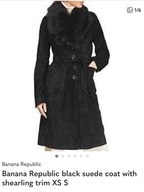Banana Republic black suede coat with shearling trim XS S